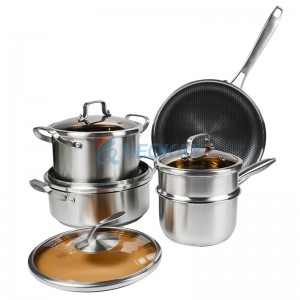 9pcs 18/8 Stainless Steel Non-Stick Household Kitchen Pot Set Soup Pot Frying Pot Frying Pot Set Kitchen Pan Set