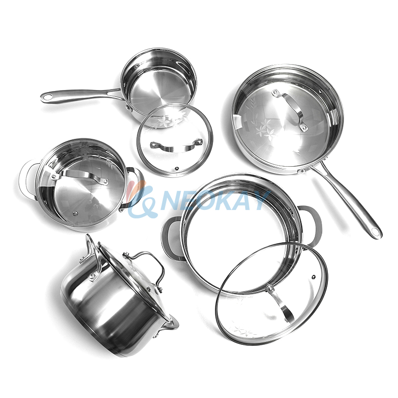 10-Piece Pots and Pans Set Stainless Steel Kitc...