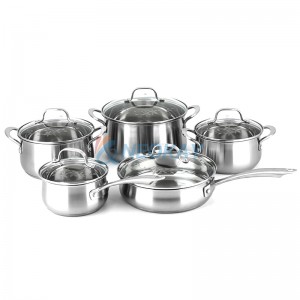 锅具和平底锅 10 件套不锈钢厨房炊具带保温手柄和倒嘴可用洗碗机清洗银色