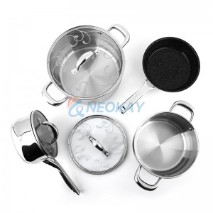 MultiClad Stainless-Steel Cookware 7-Piece Cookware Set Stainless Pot Cookware Set Cooking Silver