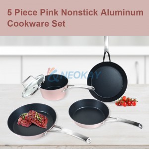 Classic Nonstick 5 Piece Pot and Pan Induction Pots and Pans Cookware Set With Stay Cool Metal Handles Glass Lids
