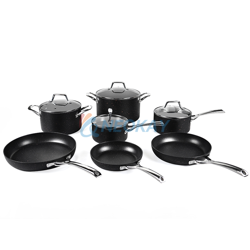 Induction Cookware Fadware Pots and Pans Set Nonstick Oven & Dishwasher Safe  Cookware Kitchen Cooking Pan Set with Glass Lids Includes Frying Pans Saute  Pan Saucepans & Stockpot Black - NEOKAY
