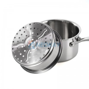 High Quality Three Layers Steamer Pot Stainless Steel Steamer Cooking Pot Triple Sauce Pan with Cast Steel Handle
