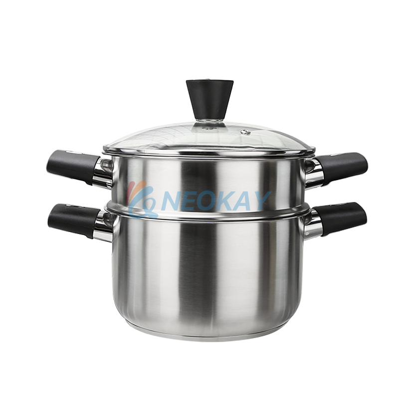 Big Steamer Pot Round Kitchen 3 Ply Bottom Stainless Steel Food Stock Soup Pot