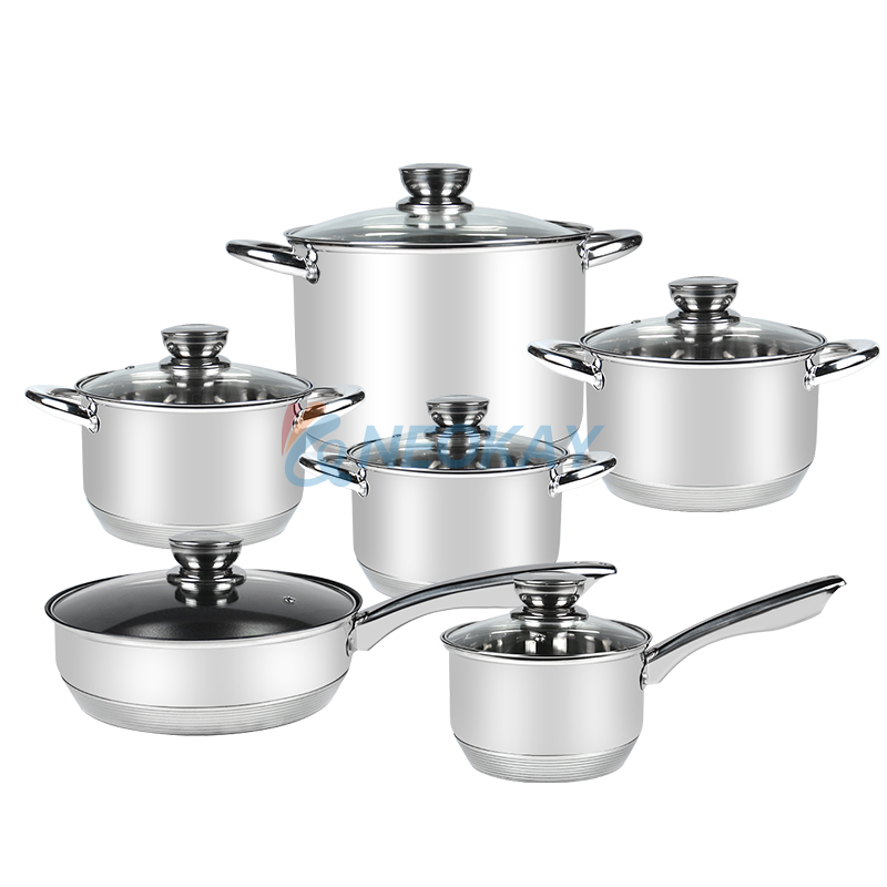 12 Pcs 5 tri-ply bottom stainless steel pots and pans cooking cookware set