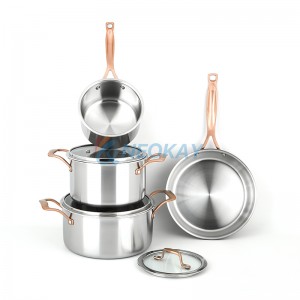 Набор посуды из нержавеющей стали, набор из 7 предметов, набор посуды из нержавеющей стали, кастрюли и сковородки, трехслойная нержавеющая сталь