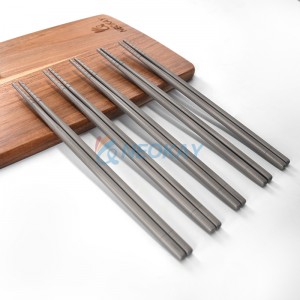 Metal Chopsticks Reusable 5 Pairs Titanium Chopsticks Dishwasher Safe Square Lightweight Non-Slip Chop Sticks Gift Set (Silver)