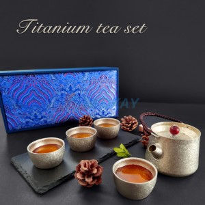 Conjunto de bule de chá de titânio com 4 xícaras de chá Filtro de titânio removível e infusor Filtro de chá de metal para lava-louças Conjunto de chá para presente Conjunto de chá para serviço de 4 adultos
