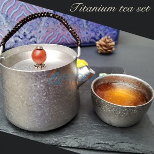 Titanium Teapot Set with 4 Tea Cups Removable Titanium Filter and Infuser Metal Tea Maker Filter Dishwasher Safe Tea Gift Set Tea Set for Service of 4 Adults