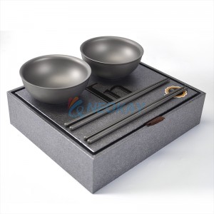 Titanium Sushi Set with 2*Sushi Plates Bowls Dip Dishes 2 Pairs Chopsticks with Gift Box