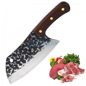 Cuchillo de chef serbio Cuchillo de carnicero Forjado en cuchillo de cuchilla de fuego Cuchillo de corte de hueso de acero de alto carbono con mango de madera de wengué ergonómico antideslizante