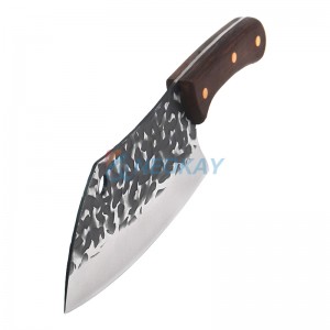 Serbian Chef Knife Butcher Knife Forged in Fire Cleaver Knife High Carbon Steel Bone Cutting Knife with Non-Slip Ergonomic Wenge Wood Handle
