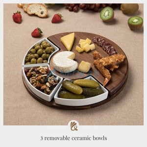 Large Cheese Cutting Board Charcuterie & Knife Set – Round Unique Swivel Bamboo Charcuterie Board Set For Parties