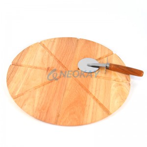 Pizza Peel dengan Pizza Cutter Round Pizza Paddle, Acacia Wood Pizza Cutting Board Cheese Serving Board