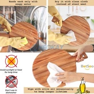 Acacia Wood Cutting Board with Handle Wooden Chopping Board Round Paddle Cutting Board