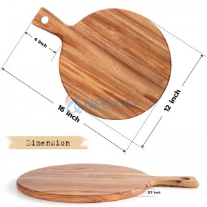 Acacia Wood Cutting Board with Handle Wooden Chopping Board Round Paddle Cutting Board