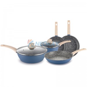 锅和平底锅 7 件套蓝色铸铁厨具不粘炊具套装烹饪炊具套装