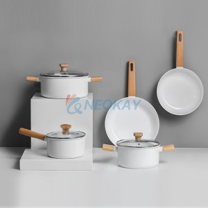 Holzgriff Antihaft-Küchenkochset Kochgeschirr Aluminium Antihaft-Keramik-Kochgeschirr-Sets