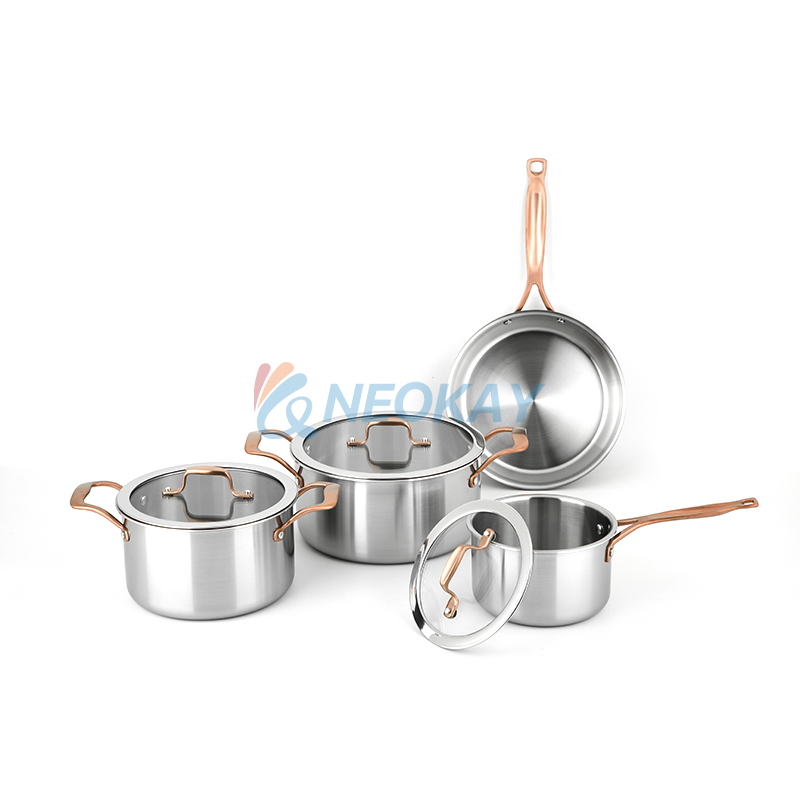 Utensilios de cocina de acero inoxidable Juego de 7 piezas de utensilios de cocina de acero inoxidable Juego de ollas y sartenes de acero inoxidable de 3 capas