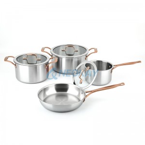 Utensilios de cocina de acero inoxidable Juego de 7 piezas de utensilios de cocina de acero inoxidable Juego de ollas y sartenes de acero inoxidable de 3 capas