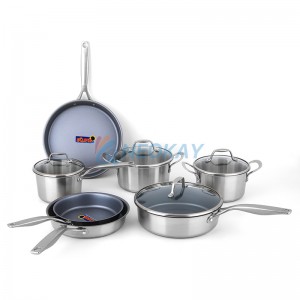 Cookware Dreilagiges Edelstahl-Antihaft-11-teiliges Kochgeschirr-Set mit Töpfen und Pfannen