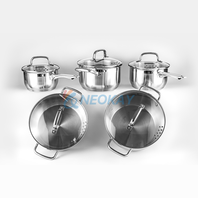 Stainless Steel Cookware Set Cooking Pot Set With Filter Hole Glass