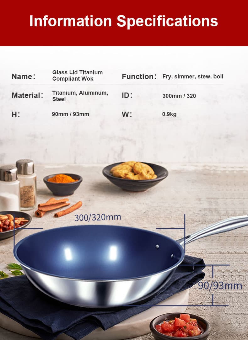 Sartén wok de compuesto de titanio duradero de 30 cm / 32 cm con