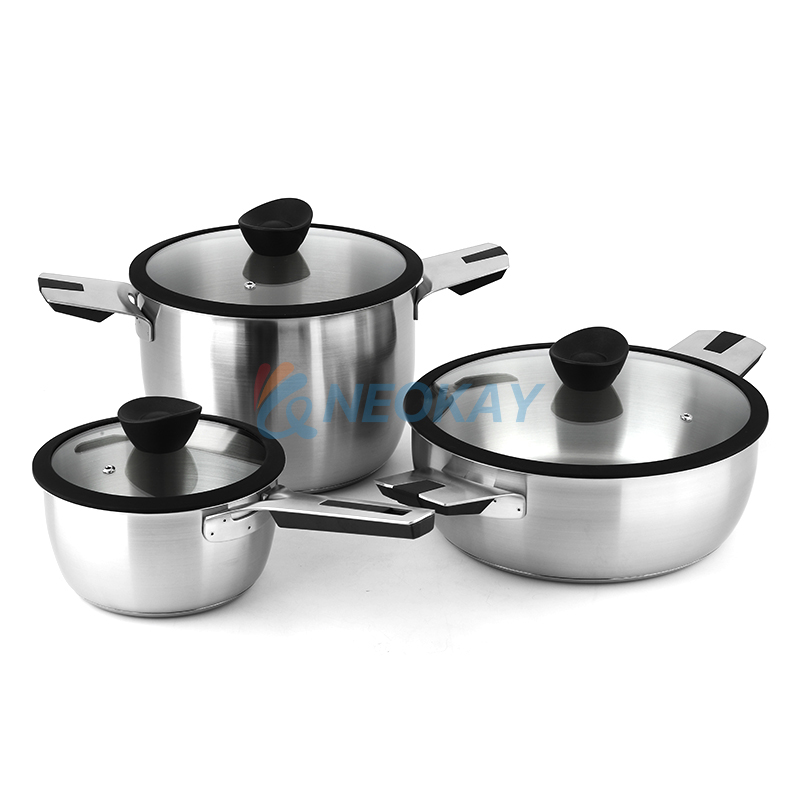 6pcs 304 Stainless Steel Cookware Set Pots Set with Glass Lid