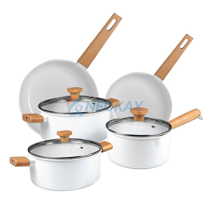 Gagang Kayu Anti Lengket Kitchen Cooking Set Cookware Aluminium Non Stick Ceramic Cookware Set